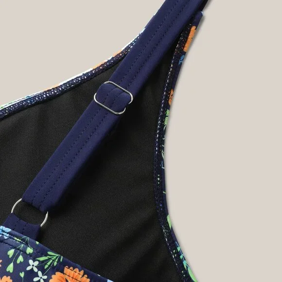 BloomChic 3X (22–24) Indigo Floral Ruffle Trim One-Piece Swimsuit NWT - Picture 7 of 10